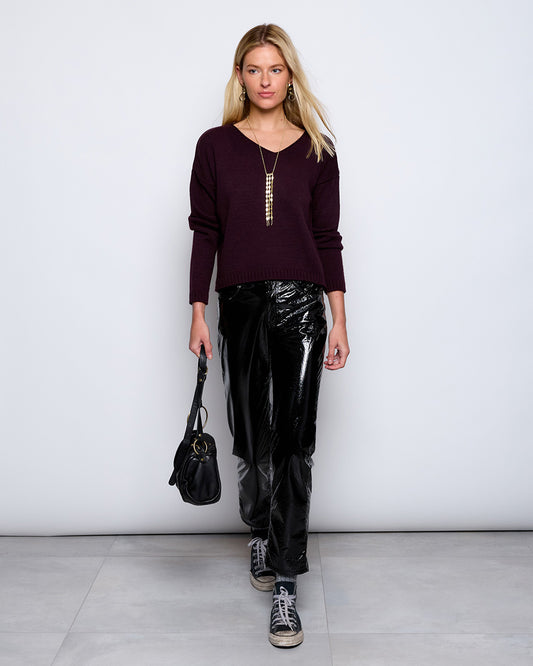 Asymmetrical Neckline Sweater in Aubergine