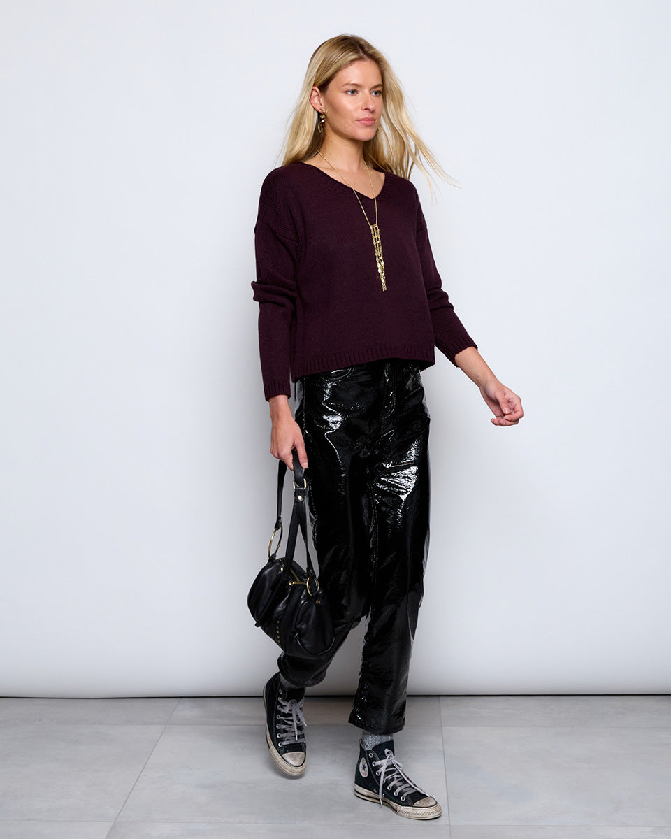 Asymmetrical Neckline Sweater in Aubergine