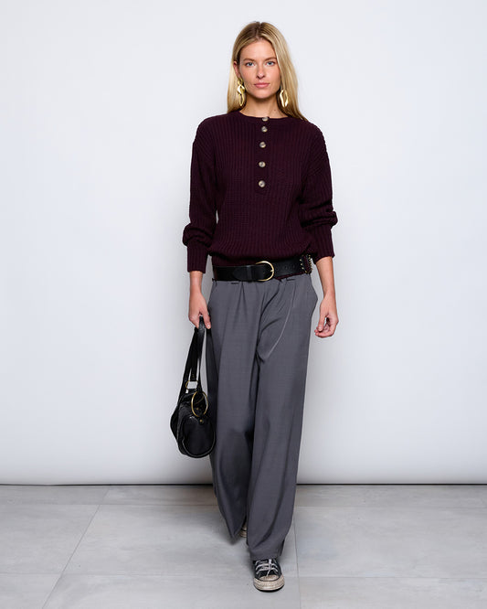 Front Button Jersey Aubergine