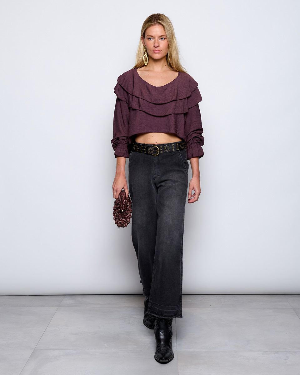 Eggplant Ruffle Blouse