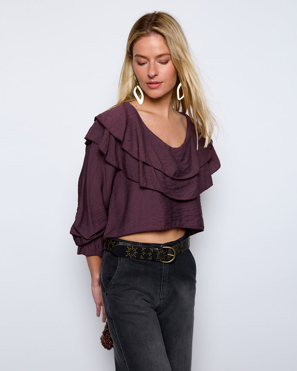 Eggplant Ruffle Blouse