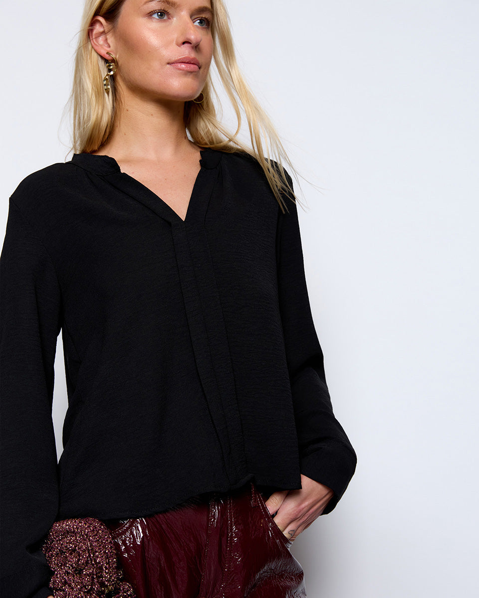 Black Mandarin Collar Blouse